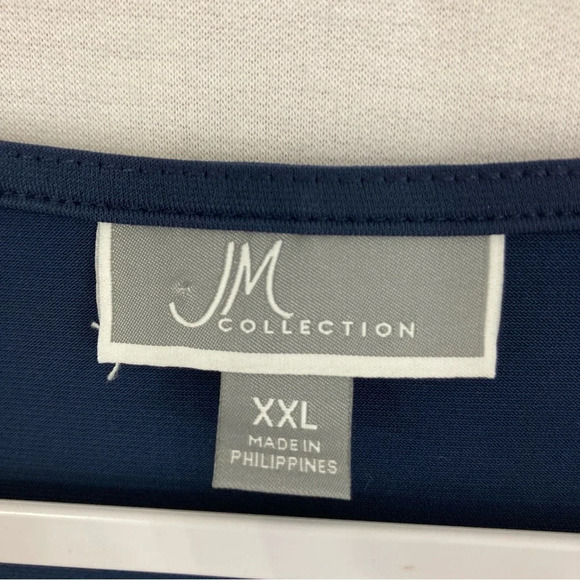 JM Collection Navy Studded Cut Out Stretch Round Neck Pullover Top XXL - Picture 2 of 9